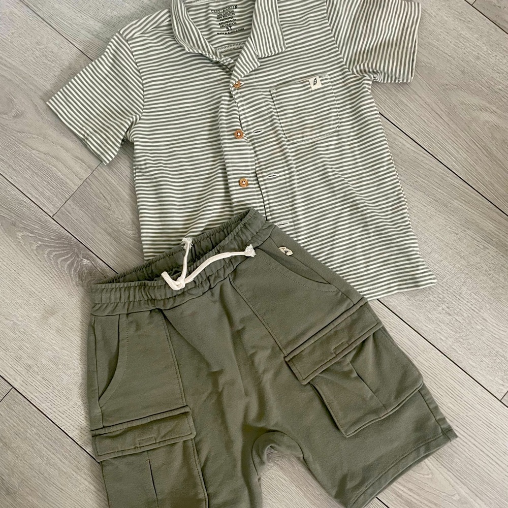 Striped Green Shirt and Shorts Set